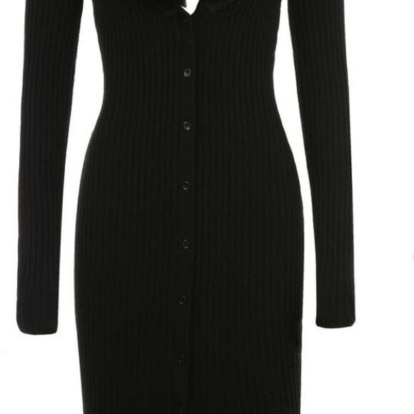 House of CB Black Ribbed Bodycon Long Sleeve Mini Dress Women’s Size Small - Picture 5 of 10